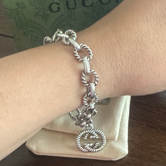 Gucci Jewelry - Gucci Silver-Tone Rope Link Bracelet with Interlocking G Charm